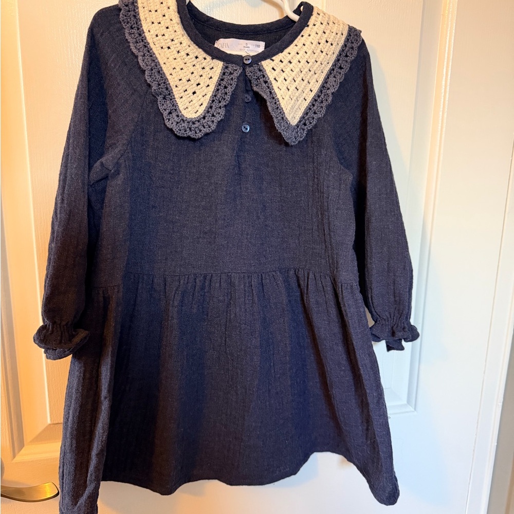 Zara Midnight Blue Dress with Ivory Collar